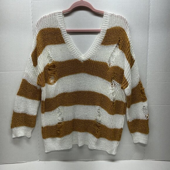 POL SMALL DISTRESSED SWEATER FALL COLORS! PTP: 24.50" DOES STRETCH - Picture 1 of 10